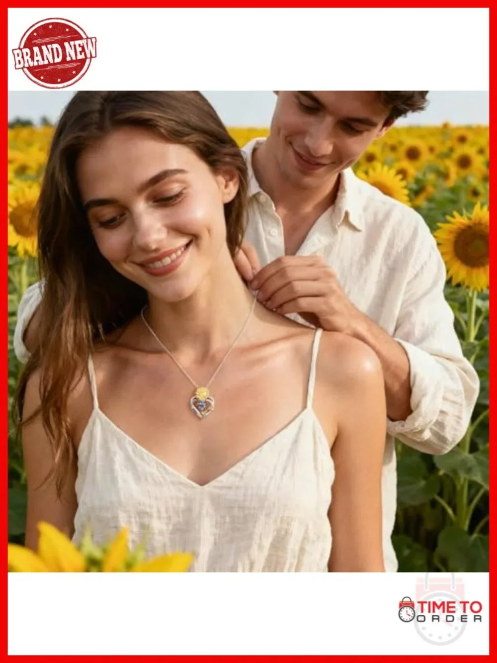 14k White Gold Plated Sunflower Birthstone Pendant Necklace with CZ